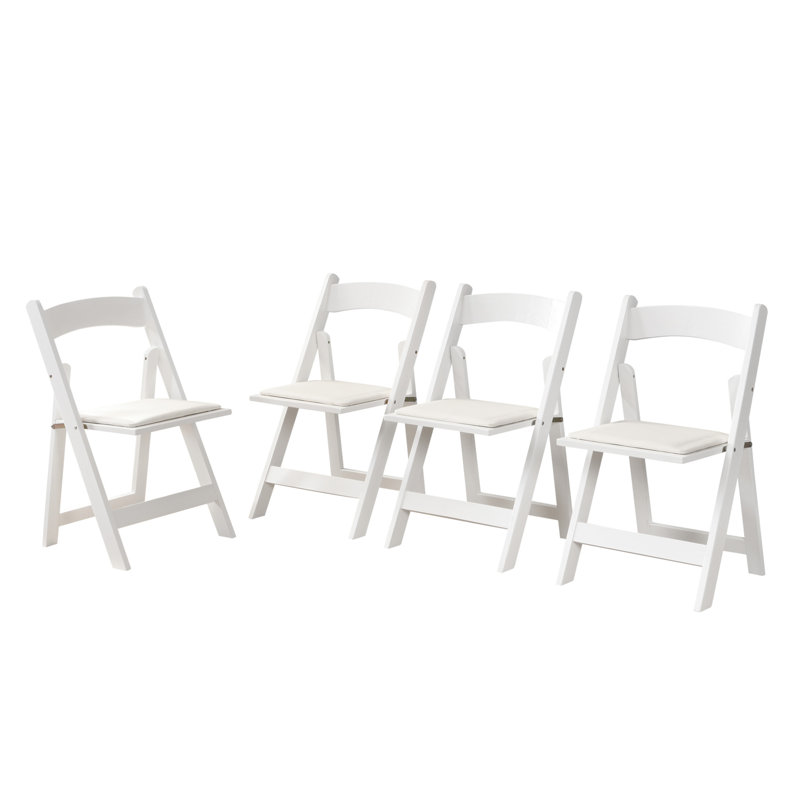 Upholstered Folding Chair Space Saving Easy To Carry 4PCS Beige Cushion White Shelf Dining Room